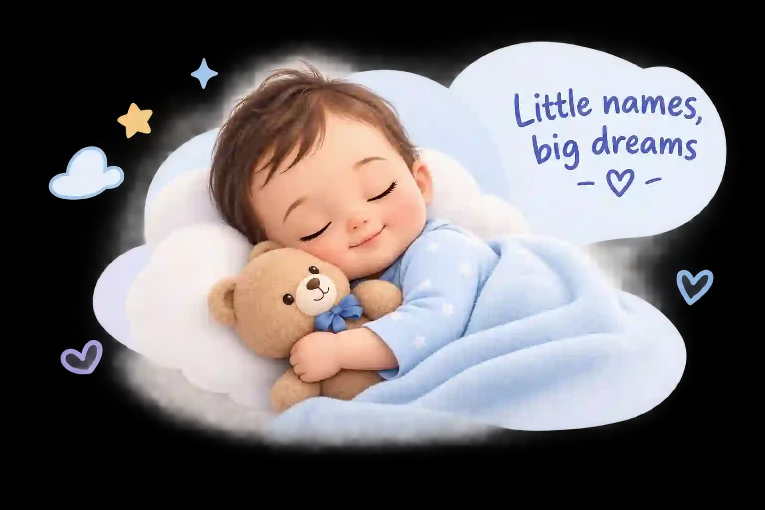 Sleeping baby holding a teddy bear